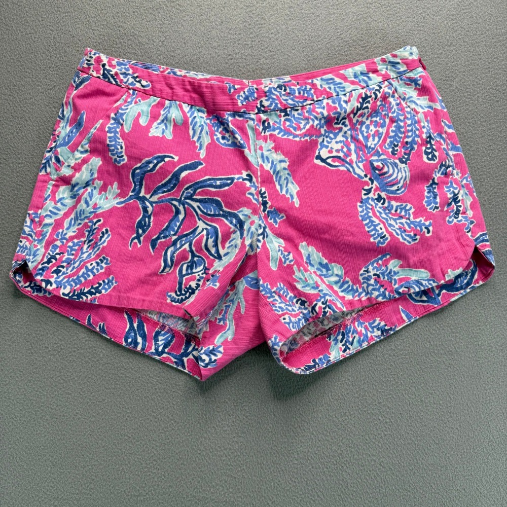 Lilly Pulitzer Shorts Women 2 Pink Callahan Chappy Pique Coral Reef Sea Shells